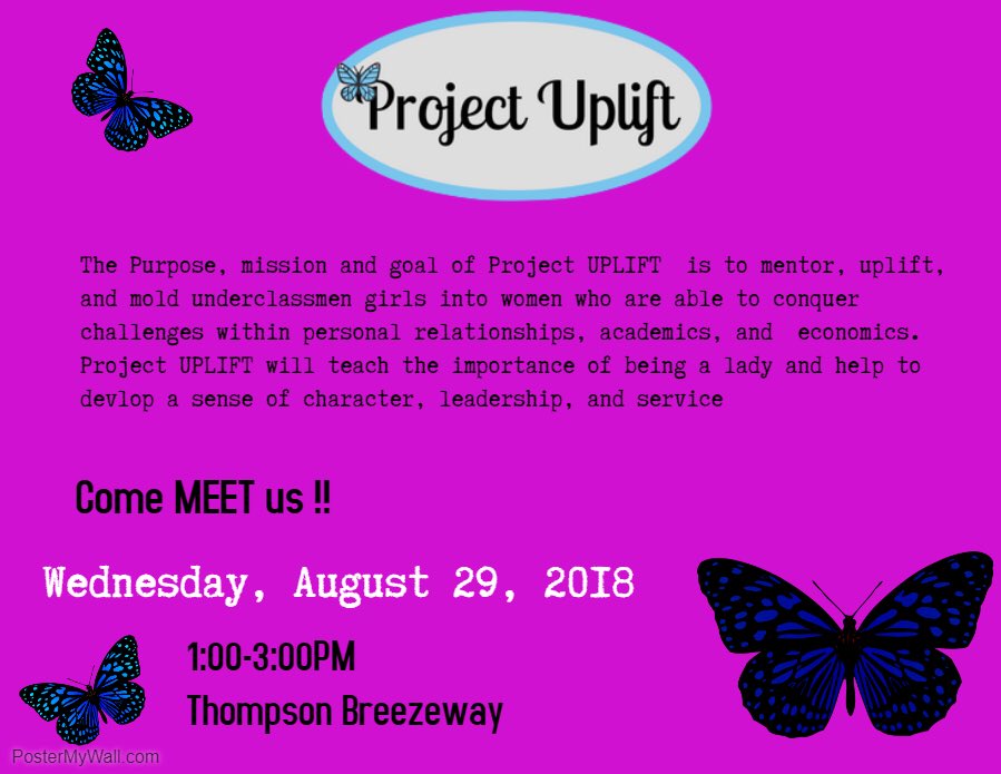 ProjectUplift__'s tweet image. Ladies of #WSSU22 are you interested in gaining a mentor? Come meet us at the organization fair Wednesday 1-3 on the breezeway !! Can’t wait to meet you Upliftees 🦋

#PROJECTUPLIFT 

#WSSU #WSSU22