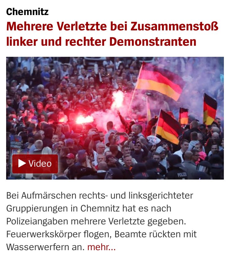 NEIN, NEIN UND NOCHMALS NEIN, VERFLUCHT NOCHMAL! 

Es sind nicht rechte und linke Demonstranten! Es sind Nazis auf der einen Seite und Nichtnazis auf der anderen. 

Es ist zum Verrücktwerden! #chemnitz #c2708