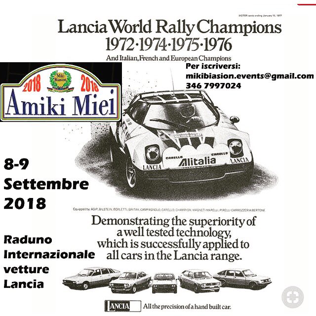 MikiBiasion1's tweet photo. -12 giorni ad #AmikiMiei2018
Raduno Internazionale vetture Lancia
Il programma: https://t.co/CpNtgrdNS1… …
Per iscriversi alla giornata di Domenica:
mikibiasion.events@gmail.com
346 7997024
#lancia #lanciadelta #wrc #worlrallychampion #rally #rallycars #rallyevents #cars #rally https://t.co/ueDh4pRIzS