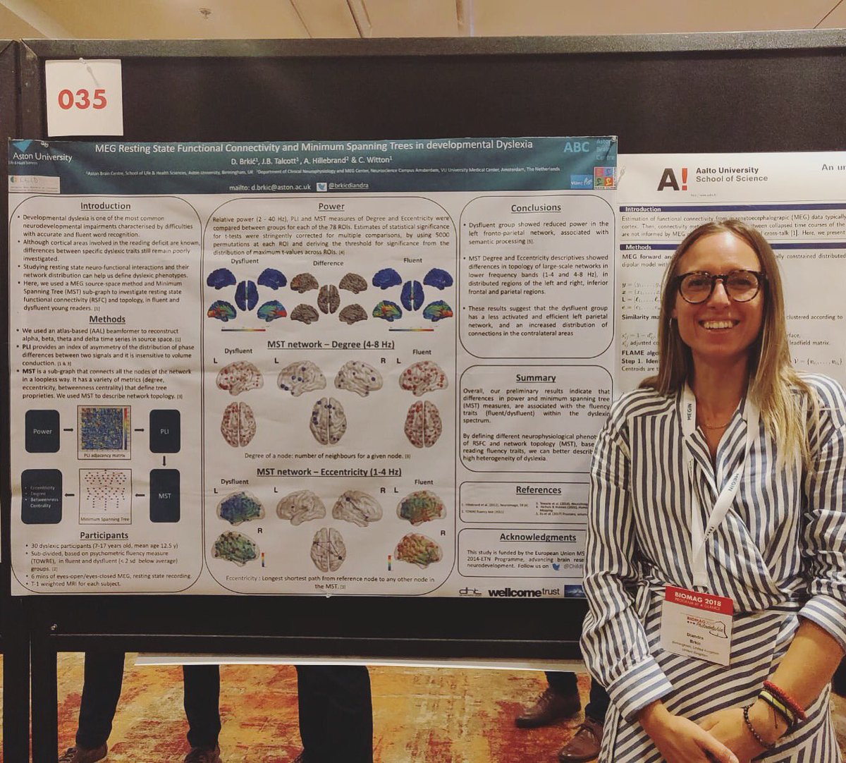 #Biomag2018: Well done @brkicdiandra for winning the student travel award for ‘MEG RSFC and Minimum Spanning Trees in developmental dyslexia’! 🏆👏🏻make sure you go and check her poster 🧠@2018Biomag @aston_brain #MEG #connectivity #graphtheory #dyslexia #development