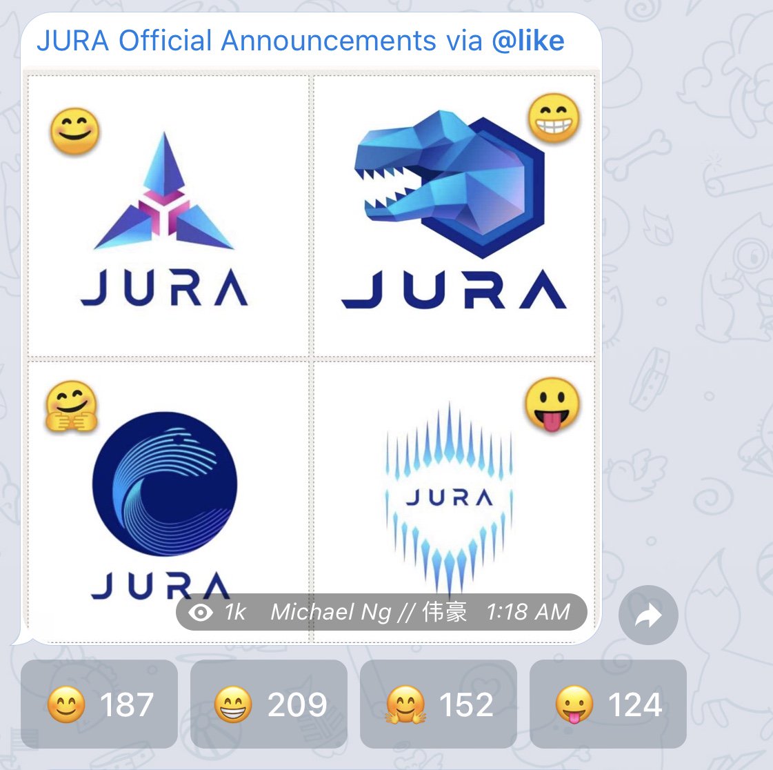 JuraProtocol's tweet photo. Dear Jura fans,
After more than six hundred total votes casted, we are proud to announce that our fans have voted for the #Jurasaur to be Jura's official logo.
Thank you everyone for voting and engaging with us.
The Jura Team.
#Blockchain #JURA @JuraProtocol @IrisY_Jura https://t.co/Hi7mENQF5r