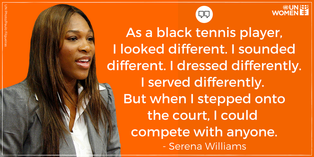 UN_Women's tweet photo. It's not about how you appear on the court, it's about what you bring to the game. 
🎾🎾
Let's support #WomenInSport like @serenawilliams who defy stereotypes as inspiring role models! #USOpen https://t.co/FIhCNtnNz3