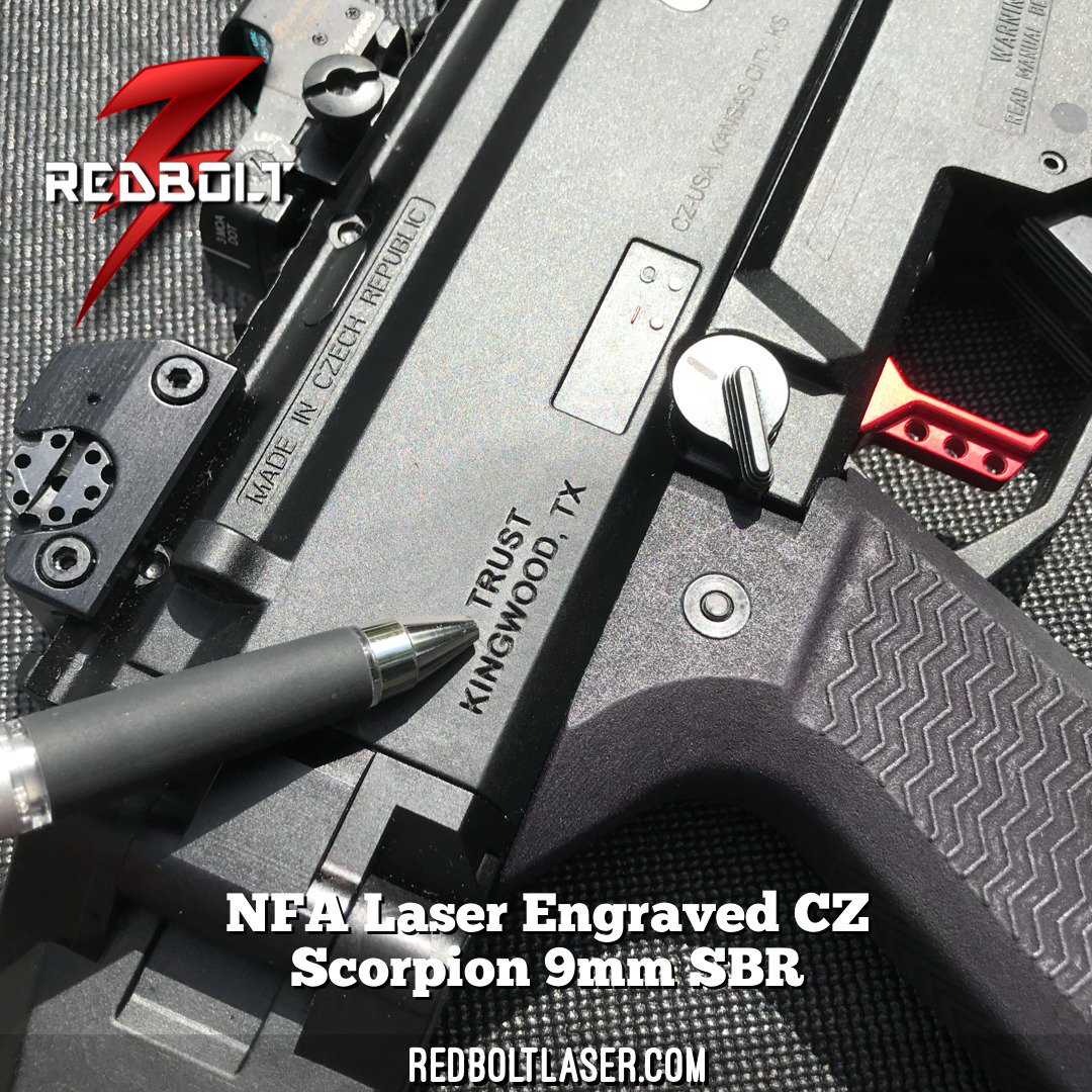CZ-USA Scorpion EVO 3 S1 NFA Laser Engraved Polymer 9mm SBR redboltlaser.com #redbolt #redboltlaser #cz #sbr #laserengraving #nfa #pewpew #guns #tactical #gunsmith #pewpew #2a #3percenter #gunporn #9mm #polymer