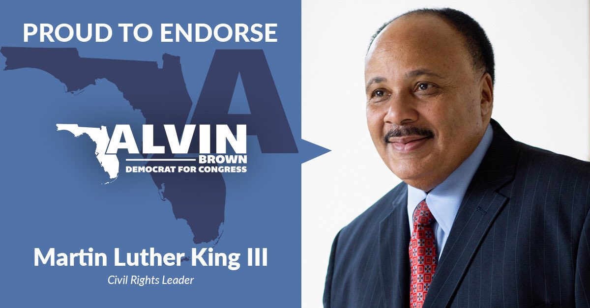 Alvin4Congress's tweet photo. Civil rights leader, @OfficialMLK3 endorsed #AlvinForCongress. “In these challenging times, Alvin... has a proven record of fighting injustice... [and] isn’t afraid to take on tough battles...” https://t.co/08vizquUiG