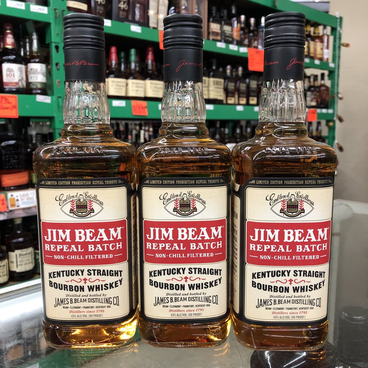 Burgardt_Liquor's tweet photo. New to the store is Jim Beam’s Repeal Batch #Bourbon. Designed to the taste specifications of the past when prohibition was repealed. Swing through for a bottle. #BurgardtLiquor #boughtitatburgardt #ictwhiskeyscene #wichita #wichitaks https://t.co/96aj0MO8OH