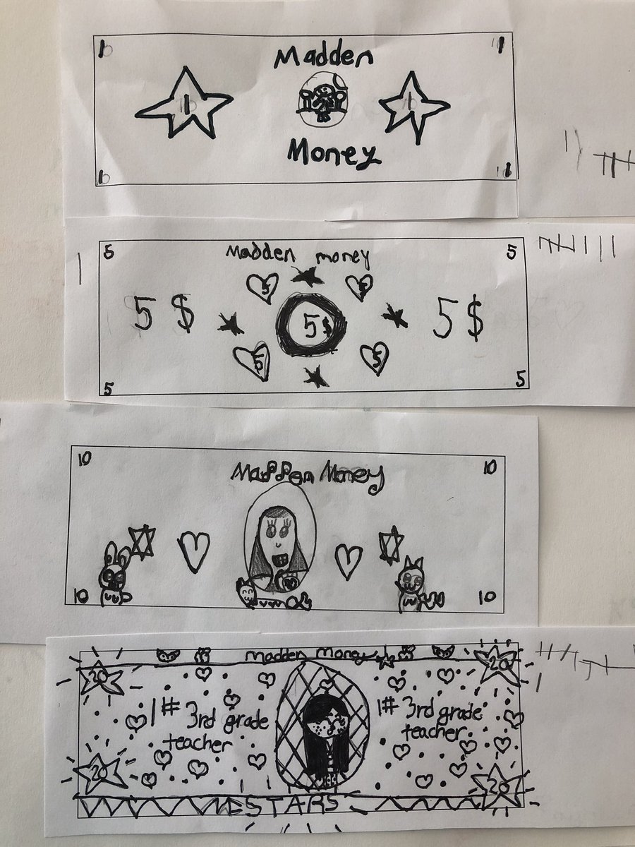 MrsMadden34's tweet photo. One of our favorite first day activities: creating our class economy system Madden Money this year! We voted for our favorite student designs. Can’t wait to start using them tomorrow #classdemocracy https://t.co/wVRRriAS5p