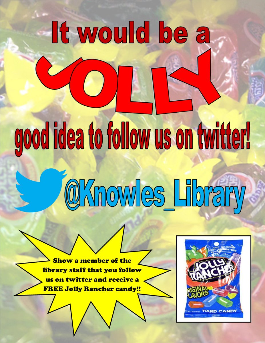 Knowles_Library's tweet image. 🚨⚠️ATTENTION DEER:⚠️🚨 Show one of the library staff that you follow us on twitter to receive a FREE jolly rancher candy!