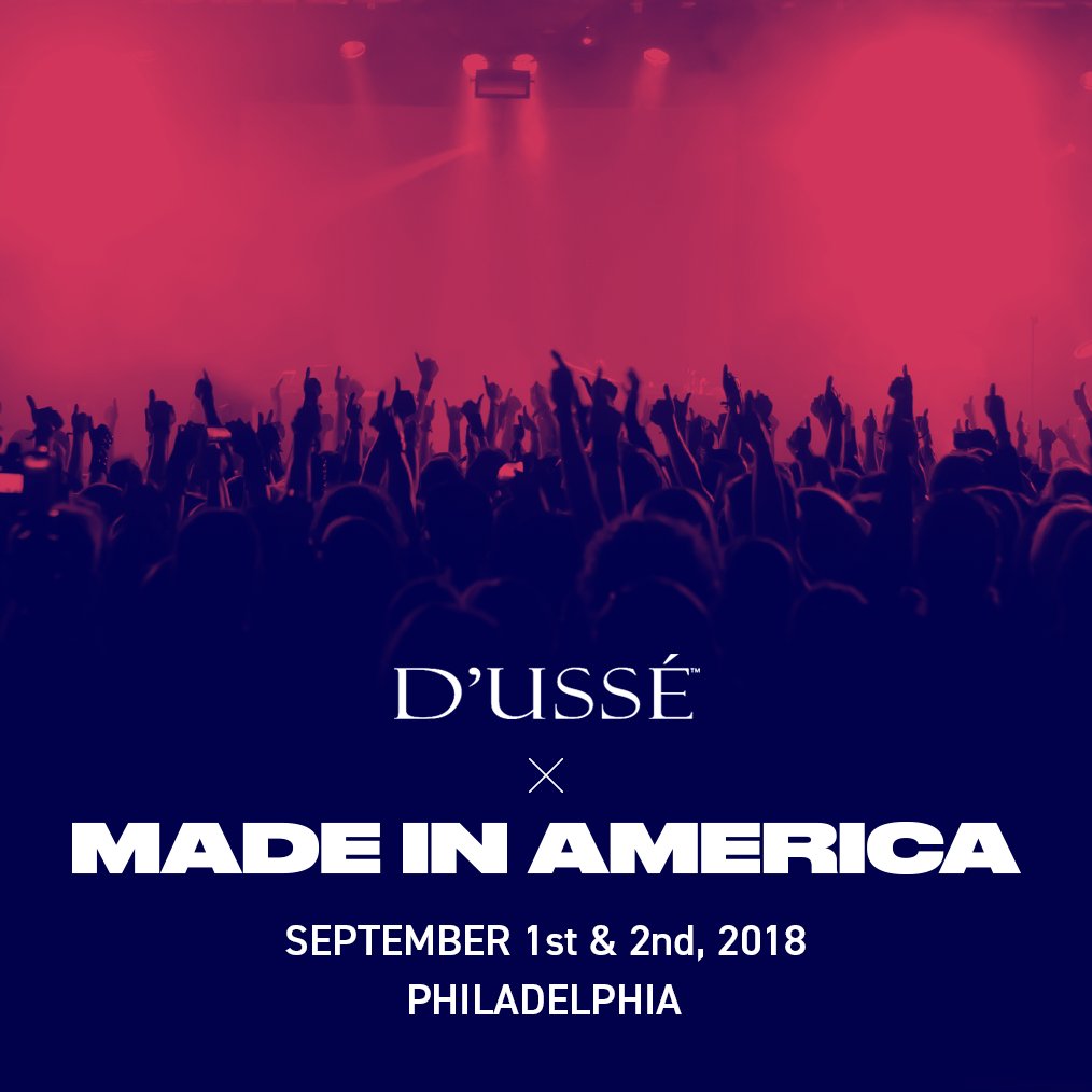 MIAFestival's tweet photo. Plan ahead: @DusseCognac will be serving up several specialty cocktails at #MadeInAmerica, including #DUSSELemonade, #DUSSEMojito, #DUSSECoco and more! Visit https://t.co/91m6VgYnTI to view the full list 🥃🥃 https://t.co/fvgFVH5Kby