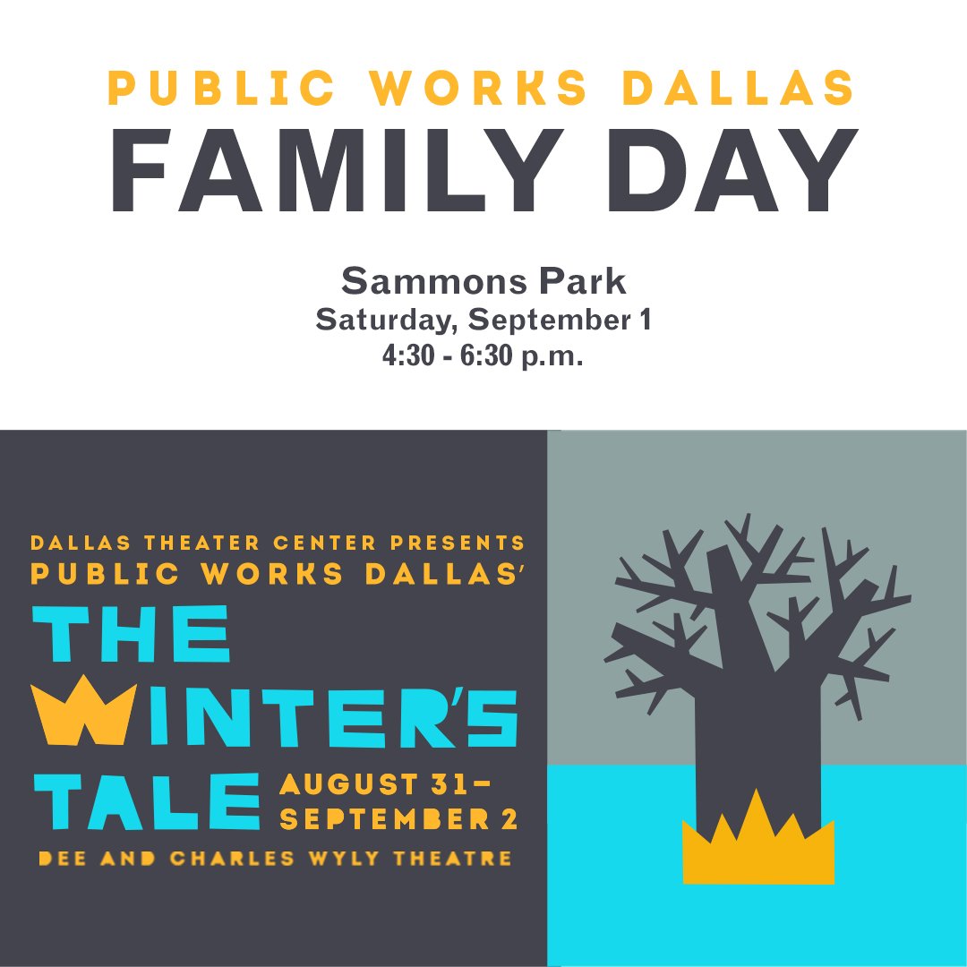 ATTPAC's tweet image. Join #PublicWorksDallas for Family Day between the matinee and evening performances of The Winter's Tale this Saturday! Grab a bite from the food trucks and enjoy special live performances! #PWDWintersTale