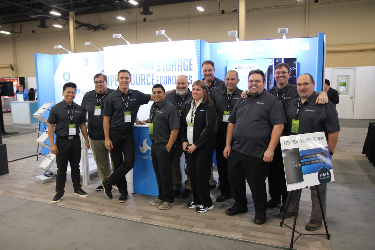 TrueNAS's tweet photo. Day 1 of @VMworld 2018 was a success! Make sure to visit the #iXsystems booth #2224 to learn more about #FreeNAS and #TrueNAS systems, pick up some schwag, and play the slot machine to win big! #VMworld #OpenSource #Server #Storage #iXMag https://t.co/AFyfT4octN