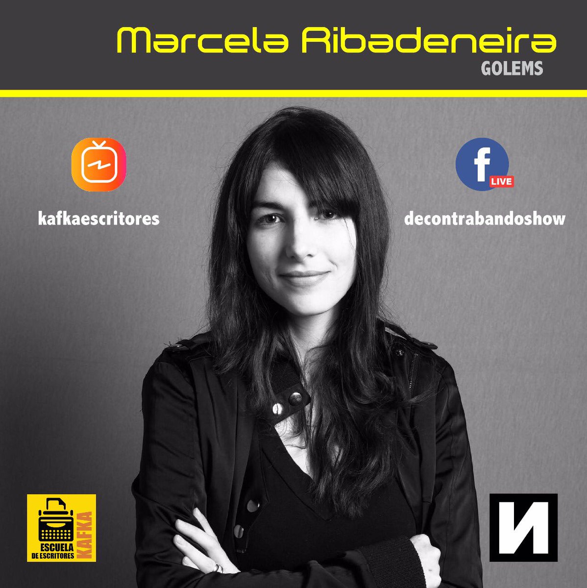 luchomonteros's tweet photo. Este miércoles iniciamos una serie de charlas exprés en vivo con escritores en un formato 5+ (5 preguntas o más en 5 minutos o más) a través del FB de #DeContrabando y el Instagram de #kafkaescritores.

No dejen de acompañarnos y de correr la voz.
#MarcelaRibadeneira #Golems https://t.co/rP41lb5RpP