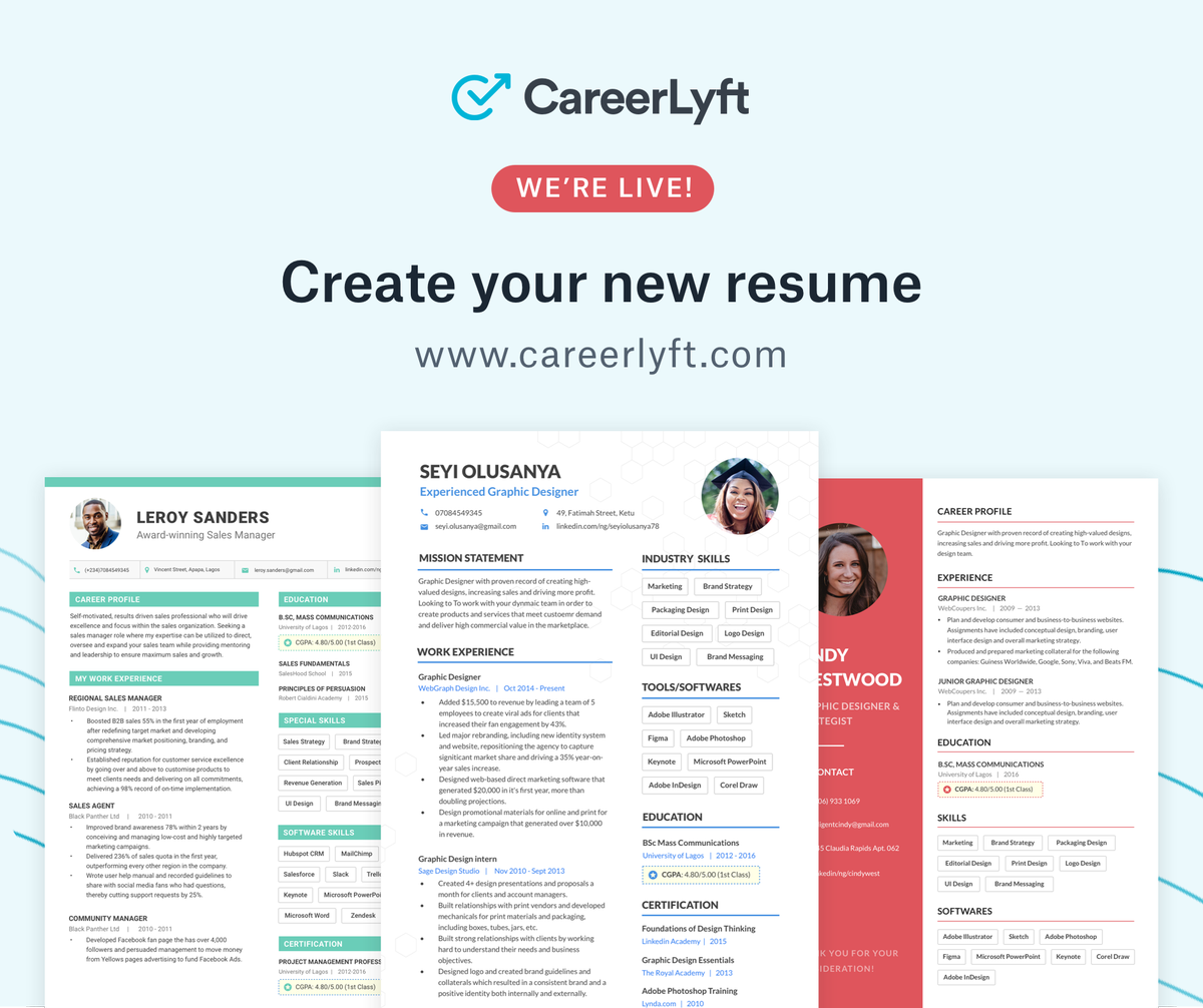 CareerLyft's tweet photo. Yaay!!

CareerLyft is now live! Time to create your new resume!
Check it out:

👉 https://t.co/K8yfYqxxby https://t.co/MdIQWHf82c