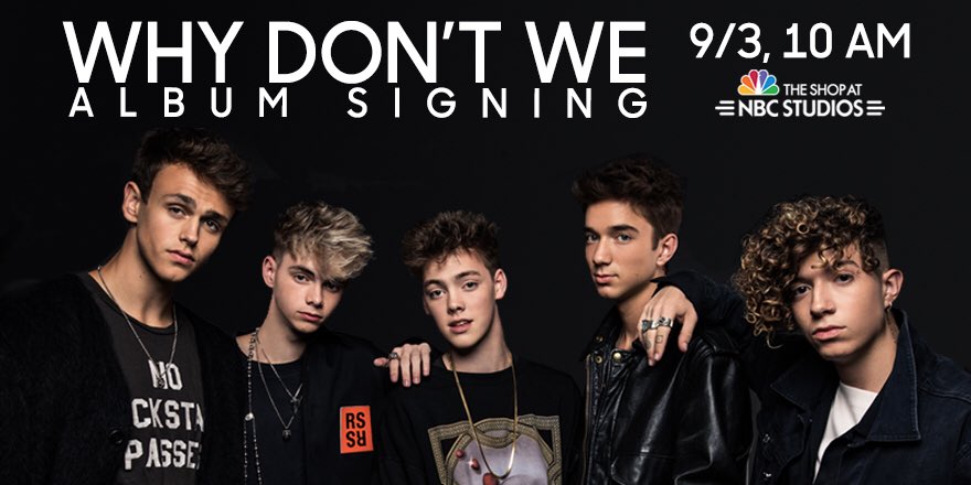 TheShopAtNBC's tweet photo. So excited to announce that @whydontwemusic is coming back on 9/3 for an #8Letters album signing - available for purchase at The Shop at NBC Studios this Friday, 8/31!

Want more info? Check the link in our bio! #WhyDontWe https://t.co/W7yRb8Bqo3