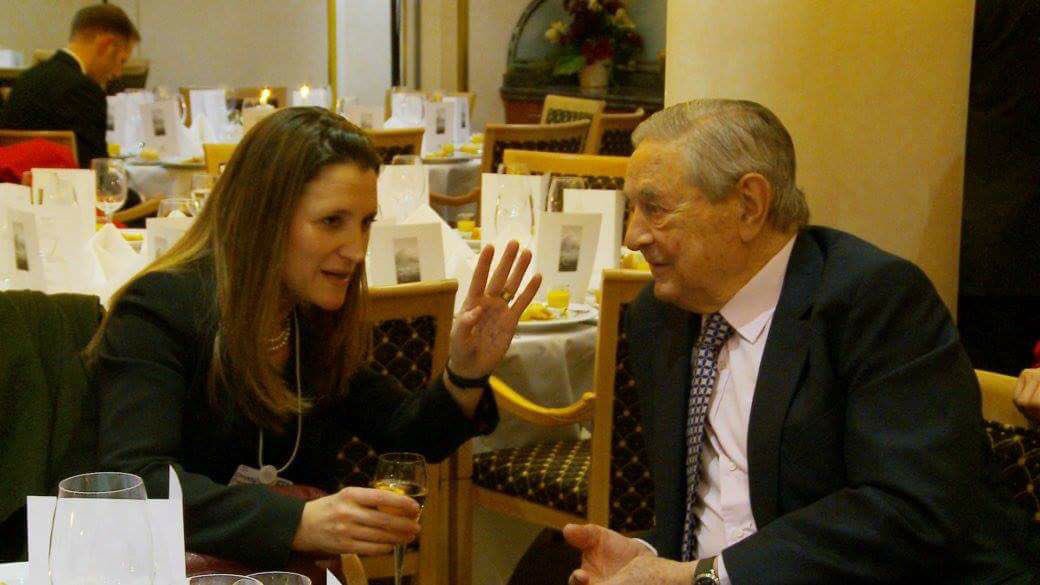 In more recent years with Trudeau & Soros. https://en.wikipedia.org/wiki/Chrystia_Freeland