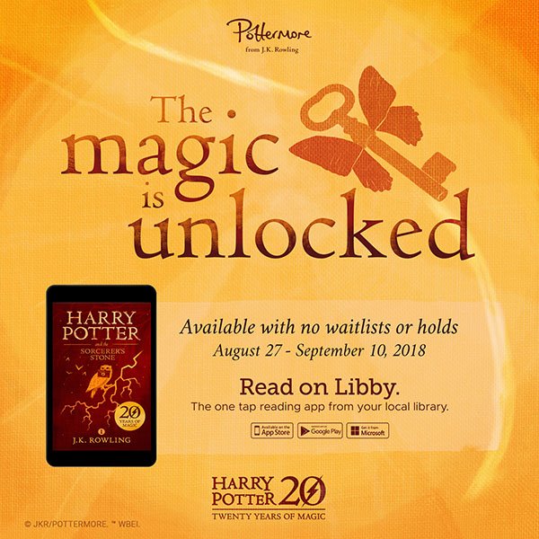 a graphic with the sorcerer's stone book cover displayed on a tablet.