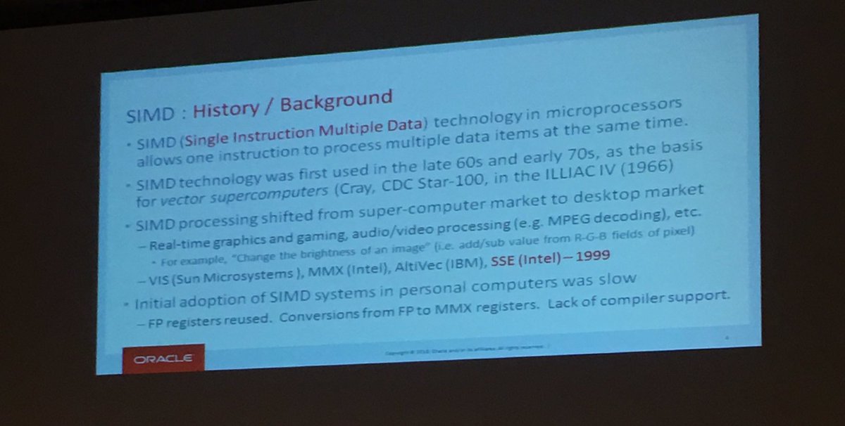 Fascinating workshop sessions from <a href="/Oracle/">Oracle</a> How SIMD instructions are used for scanning and compression inside DB engines. Also ideas for a NUMA programming model that spans cluster nodes.  #vldb2018 <a href="/vldb2018/">vldb2018</a>