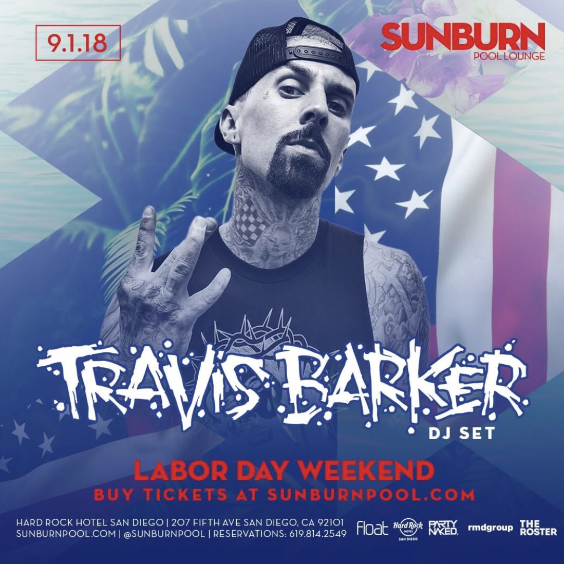 This weekend in San Diego at the <a href="/sunburnpool/">SUNBURN Pool Lounge</a> with #FamousFamily <a href="/travisbarker/">Travis Barker</a>. Hit up sunburnpool.com for more info.  Labor Day weekend is going to be 🔥🔥🔥🔥🔥. #HardRockSanDiego #SunBurnPool #LaborDayWeekend #SanDiego #TravisBarker