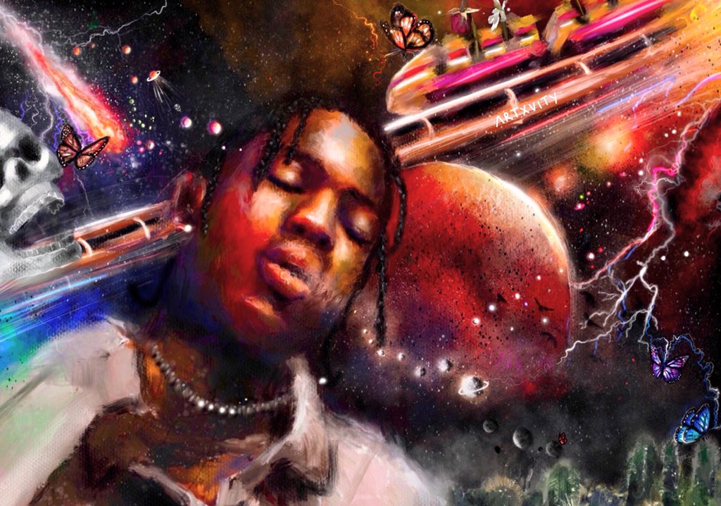 artxv1ty's tweet image. had to do a tribute painting to @trvisXX ASTROWORLD 💫☄️🌘 RETWEET AND MENTION @trvisXX 🖤