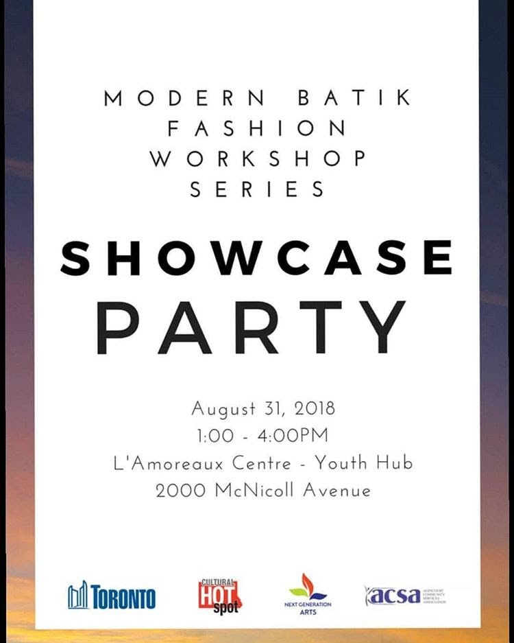 PERSONA_ARTIST's tweet photo. This Friday August 31, 2018 from 1 - 4 pm, come and see my artwork on exhibit at the Youth Hub of the L'Amoreaux Community Centre located on 2000 McNicoll Avenue, Scarborough, ON!
#art #artwork #artist #artists #Batik #ModernBatik #showcase #showcaseparty #fashion #fashionshow https://t.co/yPyYPMtPbg