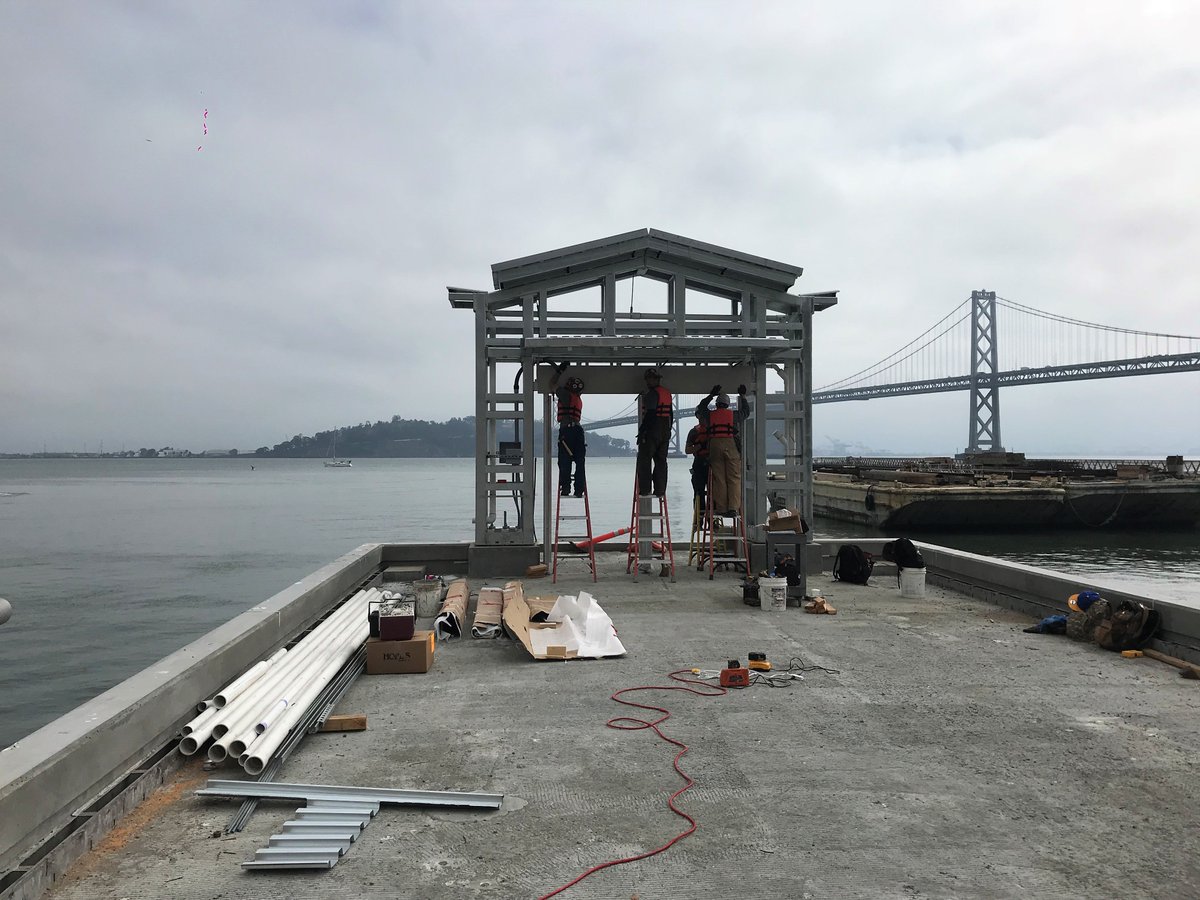 WETA_FTX's tweet photo. This week the contractor continued installation of formwork and rebar for deck pour #11 on the north side of the lagoon. At the promenade, subcontractors continued the installation of the doors and electrical conduits at Gate F and Gate G. https://t.co/uQLSlAXL3D