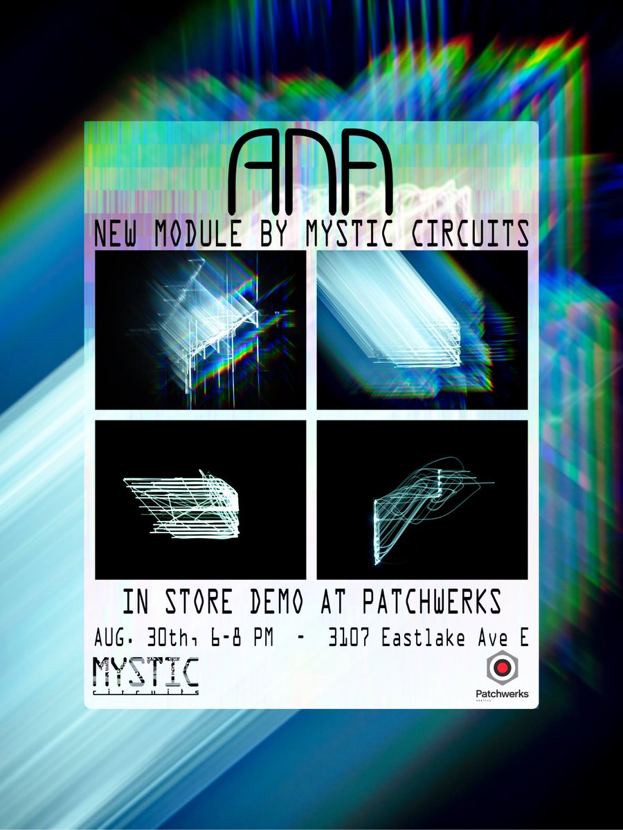 patchwerks_'s tweet image. Join us this Thursday, 8/30, 6-8 PM as Eli of #MysticCircuits reveals &amp;amp; demonstrates his newest #module, ANA!

What mystical #modular powers does #ANA harness? Experience ANA at Mystic Circuits ANA Reveal &amp;amp; #Demonstration at #Patchwerks. For more info:
👇
facebook.com/events/2448141…