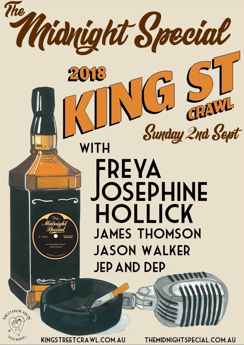 touring_hen's tweet photo. This Sunday 2nd in Sydney at #TheMidnightSpecial for the #KingStreetCrawl @freyahollick @JamesThMusic #JasonWalker @JepandDep Opens midday, music starts at 2pm. #KSC2018 #Enmore #Newtown https://t.co/BUWdDQnRe8