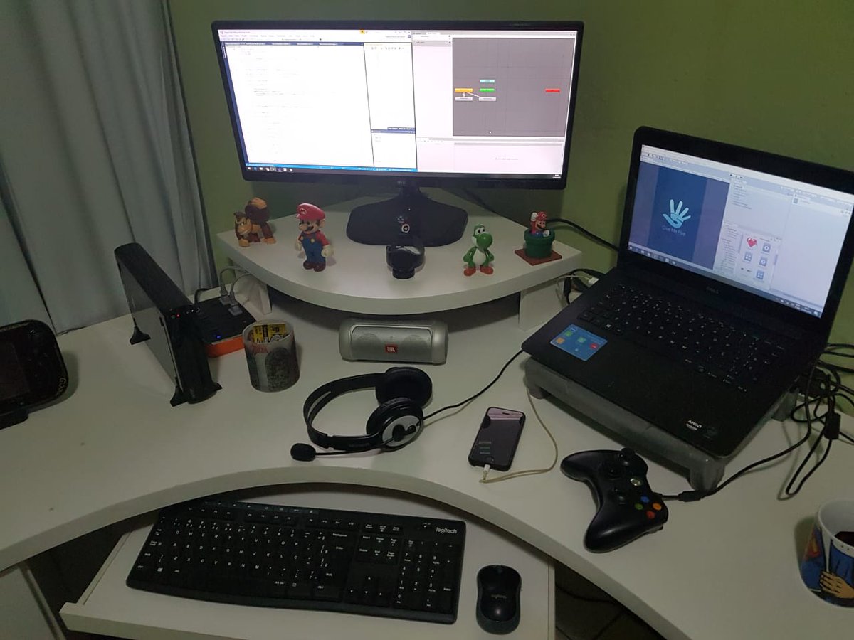 GiveMeFiveGames's tweet photo. @sadzilla1 challenged us! You share a picture of your work desk and tag other (or others) game studios or developers to do the same. Use #gamedevdesk.
That's our desk and now we challenge @TheBalanceInc and @firasoft https://t.co/zysiamt6fB