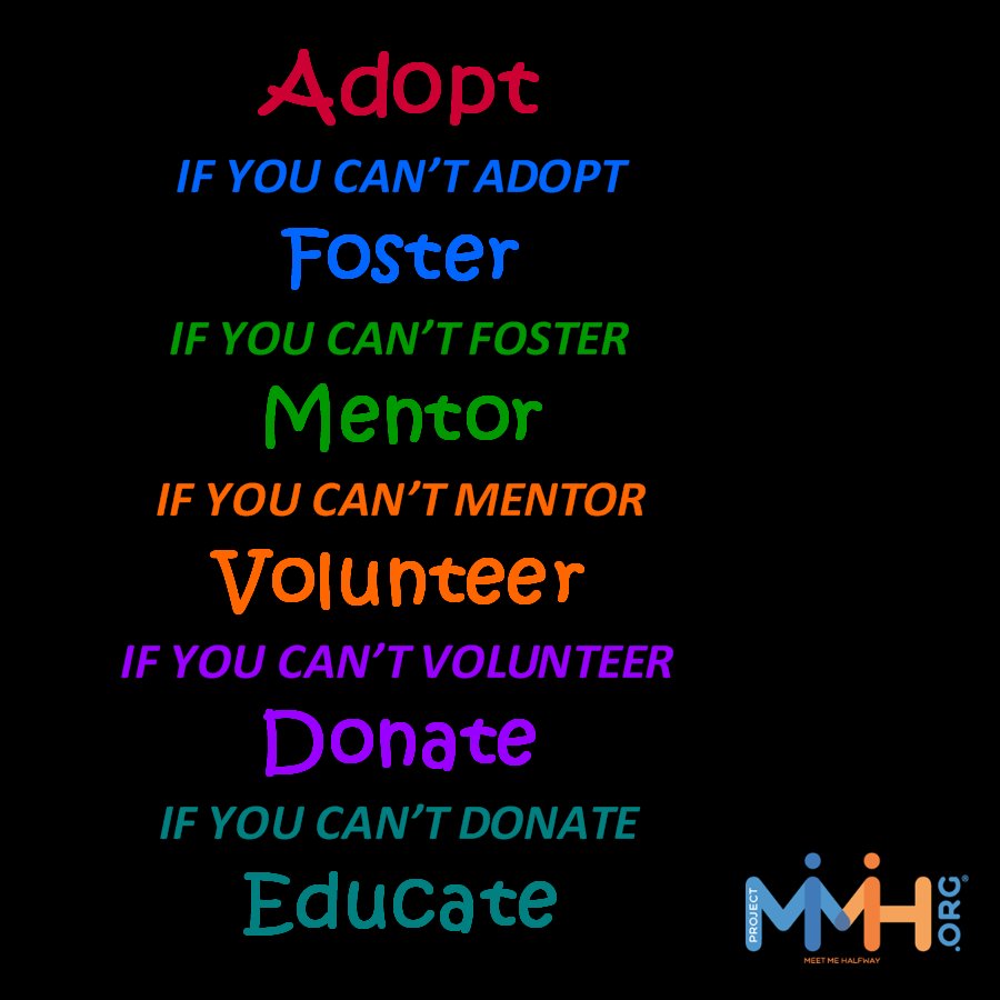 ProjectMMH's tweet image. #HowYouCouldHelpIn5Words 👉 #Adopt #Foster #Mentor #Advocate #Educate