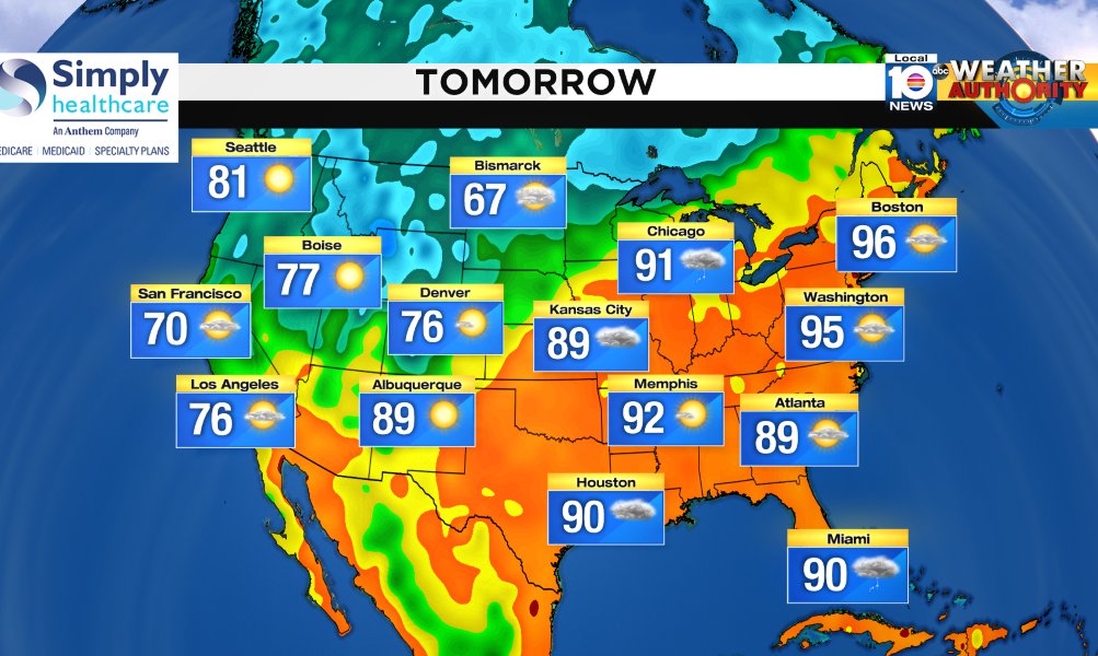 Here is the national forecast for tomorrow Presented by Simply Healthcare https://t.co/BAapuIntQe