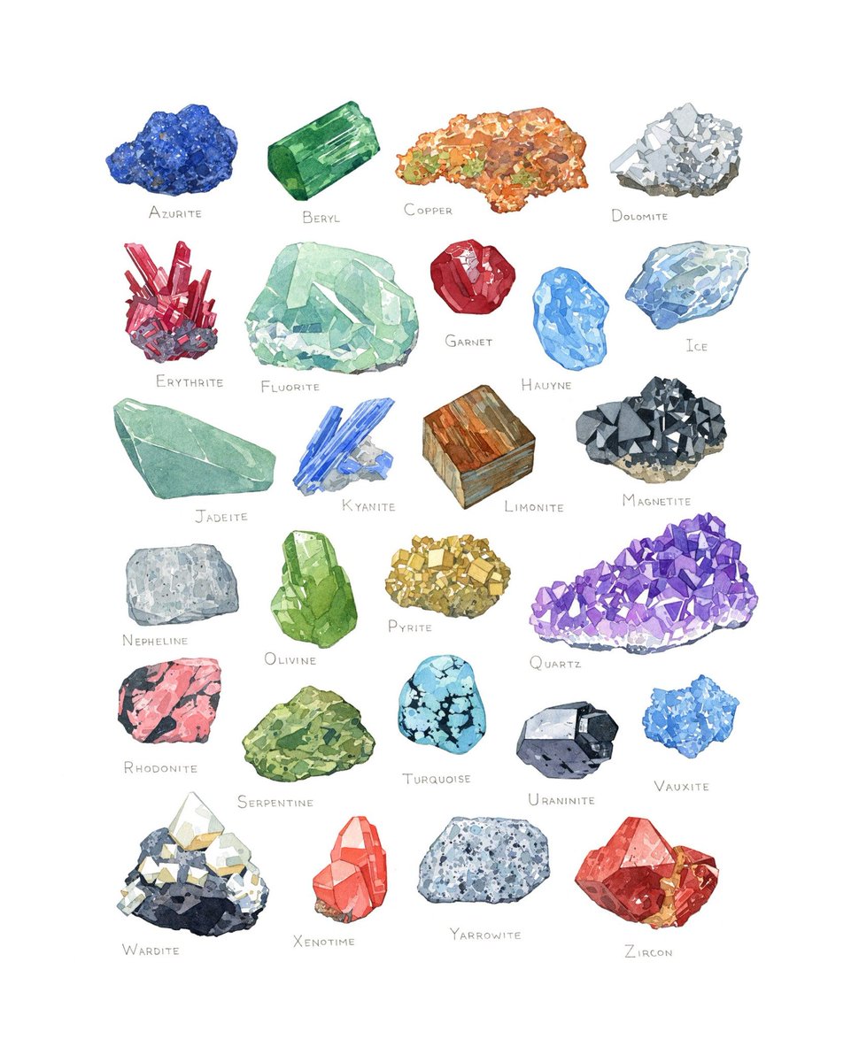 Pretty #minerals #alphabet watercolor #illustration by <a href="/dswatercolor/">david scheirer</a> 🎨

View more work by David: buff.ly/2wjt5MU 

#Watercolor #watercolour #naturalscience #geology