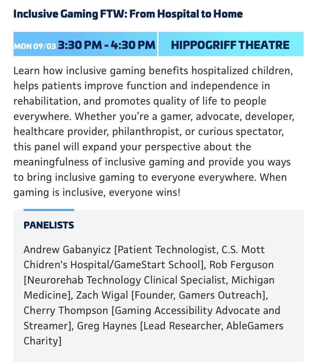 GregJHazy's tweet photo. It’s only a few days until #PAXWest2018! A week from today, I’ll be joining some truly dope people to talk about the benefits of gaming in care settings and the home environment. We’re so excited to have this convo w/ everyone! @LeftenantDan @robferguson_OT @ZachWigal @cherryrae https://t.co/aYkq8Pnamc
