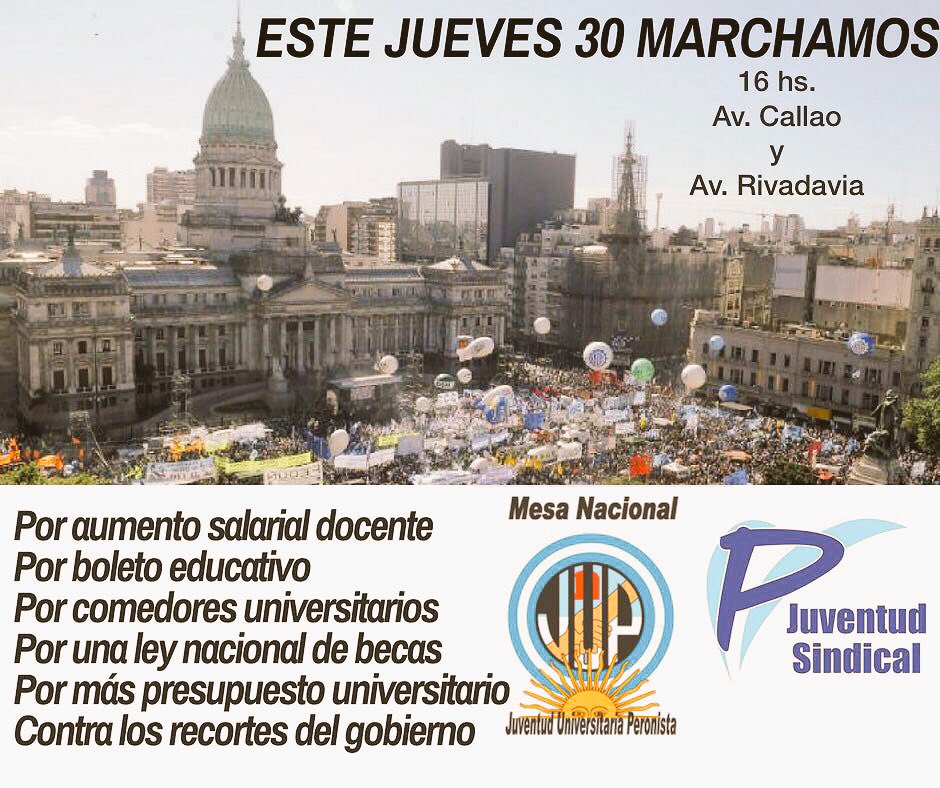 📌 Este jueves 30 de agosto a las 16 horas #Movilización de la #Juventud al #CongresodelaNación x una Ley Nacional de Becas x más Presupuesto Universitario x Aumento Salarial Docente x Boleto Educativo y en contra del ajuste a la #Educación