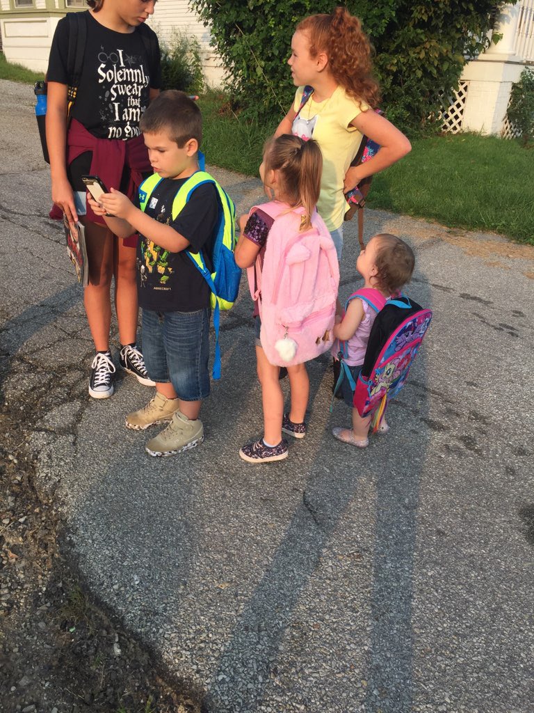 Jonpatter's tweet photo. Madison trying to sneak into kindergarten with her big sister! https://t.co/5qLWVDAB2l