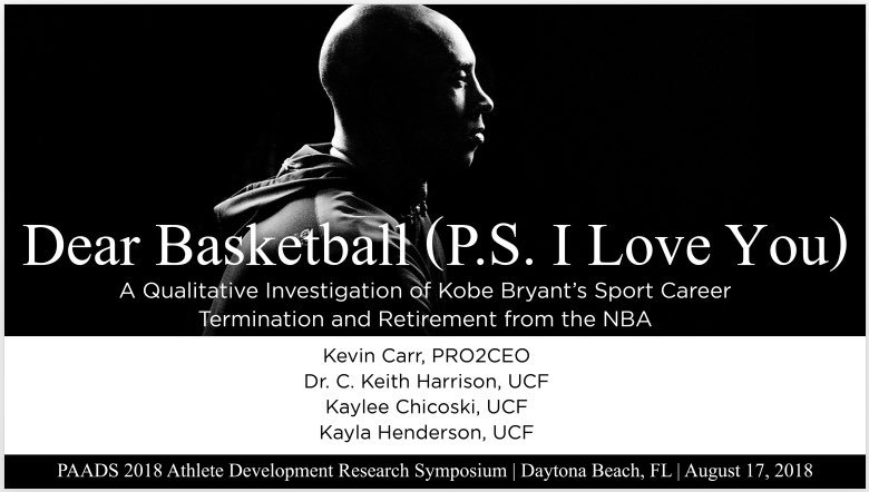 UCFDeVosSBM's tweet photo. S/o to students @kaylee_chicoski & @_KayHenderson2 & @UCFBusiness instructor @KevinCarrCEO for presenting research on @kobebryant’s transition & retirement to help athletes foster their own #MambaMentality at the @paadsorg Research Symposium! #KobeInc #DearBasketball #PSiLoveYou https://t.co/XLFd1MDKxa