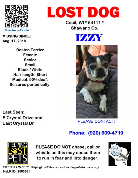 Lostdogsofwisconsin On Twitter Lost Dog Izzy 08 17 2018