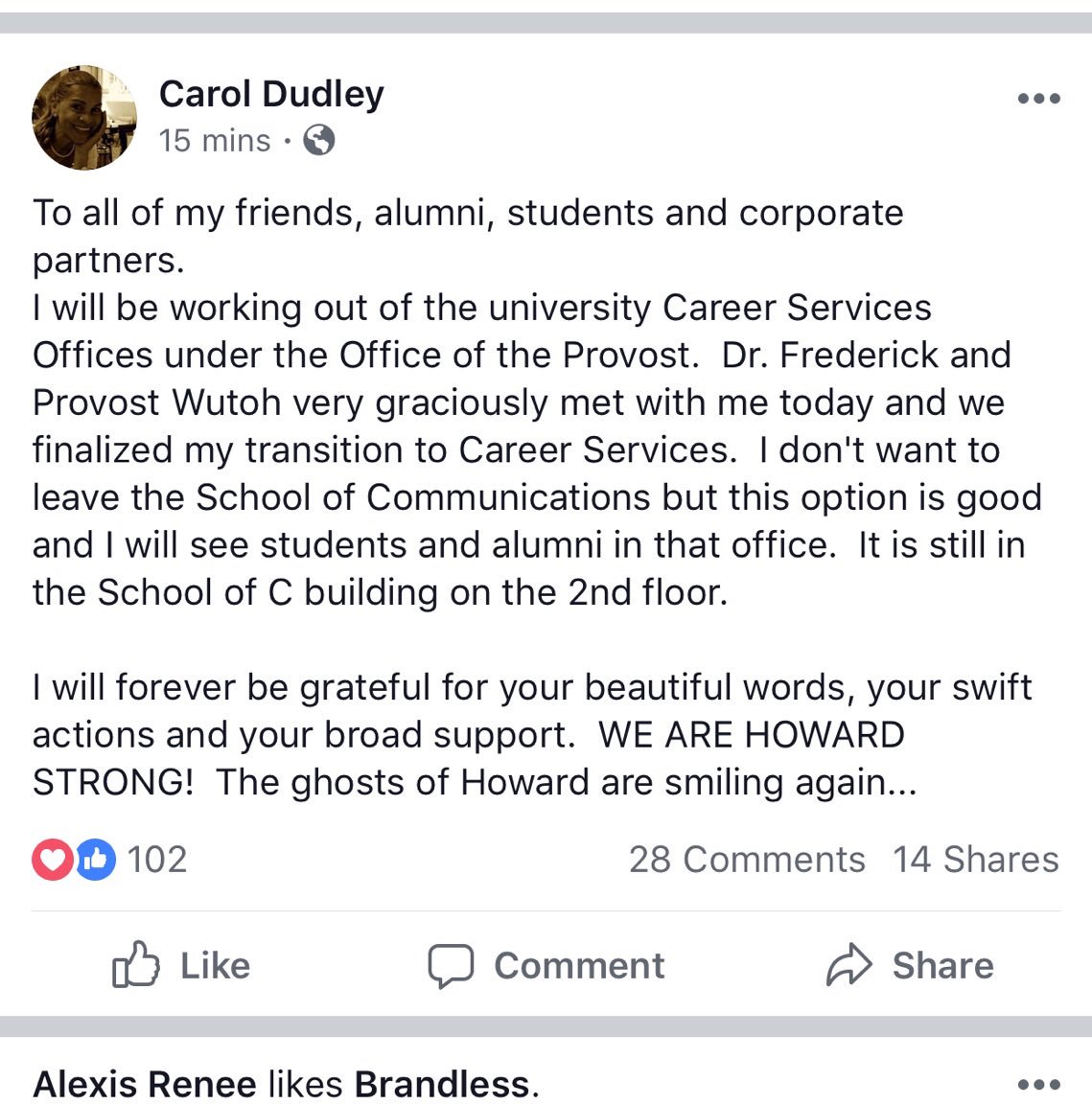 AnnaLysaGayle's tweet photo. Good news! Looks like Ms. Dudley is staying with @HowardU. Thank you so much for sharing your voices and using your platforms. #BringBackMsDudley https://t.co/aQzO5jAtYU