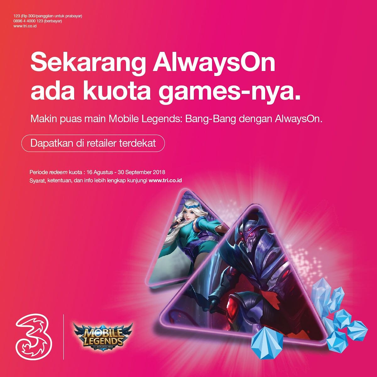 Kamu sekarang makin puas main Mobile Legends karena AON ada kuota games-nya!
.
Cuma sampai September aja loh! #mobilelegends #alwayson #games #triindonesia #sayangitutri