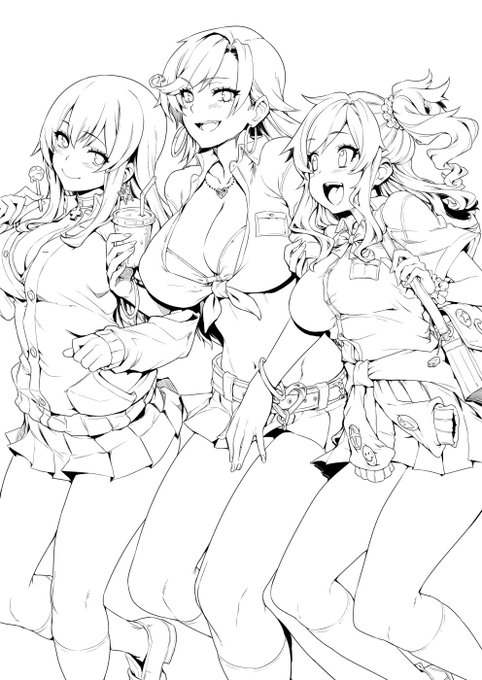 JKビッチ三人娘の線画 