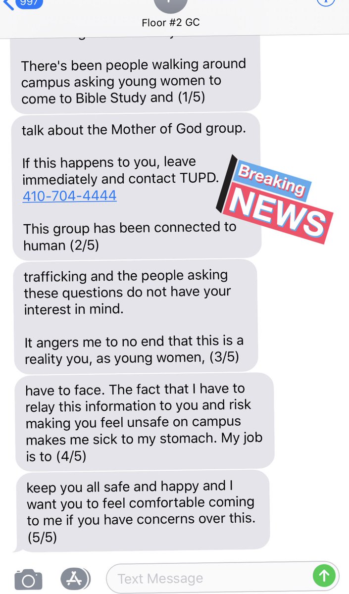 PSA to all young WOMEN in the Towson campus and Baltimore area do not trust this “Mother of God” group, it is a known to be apart of human trafficking... SPREAD THE WORD‼️‼️‼️‼️