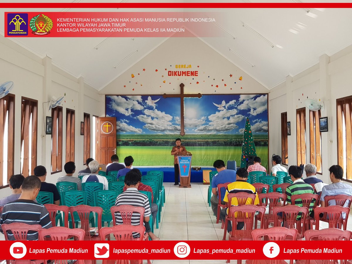 Selasa, 28 Agustus 2018
Kegiatan Pembinaan Rohani Kristen oleh Warga Binaan Kristiani
Bertempat di Gereja Oikumene Lapas Pemuda Kelas IIA Madiun
#jatimpastihebat
#kemenkumham 
#lapas 
#rutan
@Kemenkumham_RI 
<a href="/DITJEN_PAS/">DitjenPemasyarakatan</a> 
@Kemenkumham_Jtm
