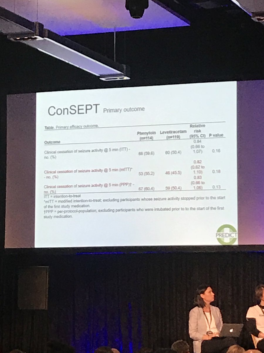 Emergencyfellow's tweet image. #dftb18 no difference in time taken to stop seizure or number whose seizures stopped at the 5 min mark post anti seizure drug in patients w status between group given phenytoin and those given keppra, BUT less SE..