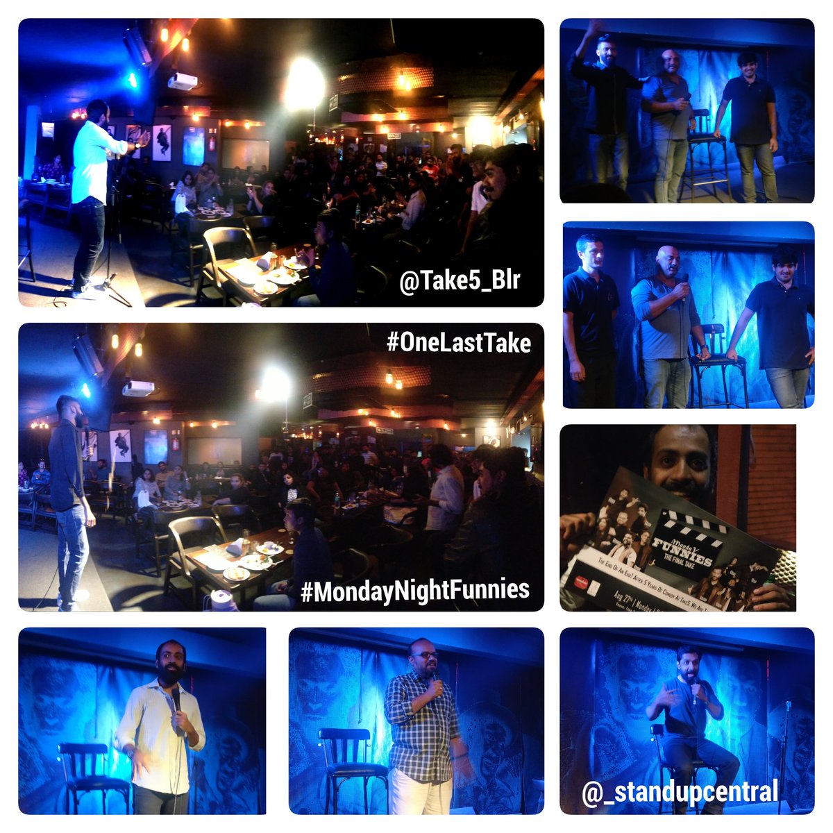 _standupcentral's tweet photo. Got to witness #OneLastTake of the #MondayNightFunnies at @Take5_Blr last night. Today this iconic venue shuts down due to some archaic rules. We've had a lot of great nights of #standupcomedy here . Sad & hopeful that they'll be back soon. For now keep calm and #Take5 https://t.co/KNqWQh8sNh