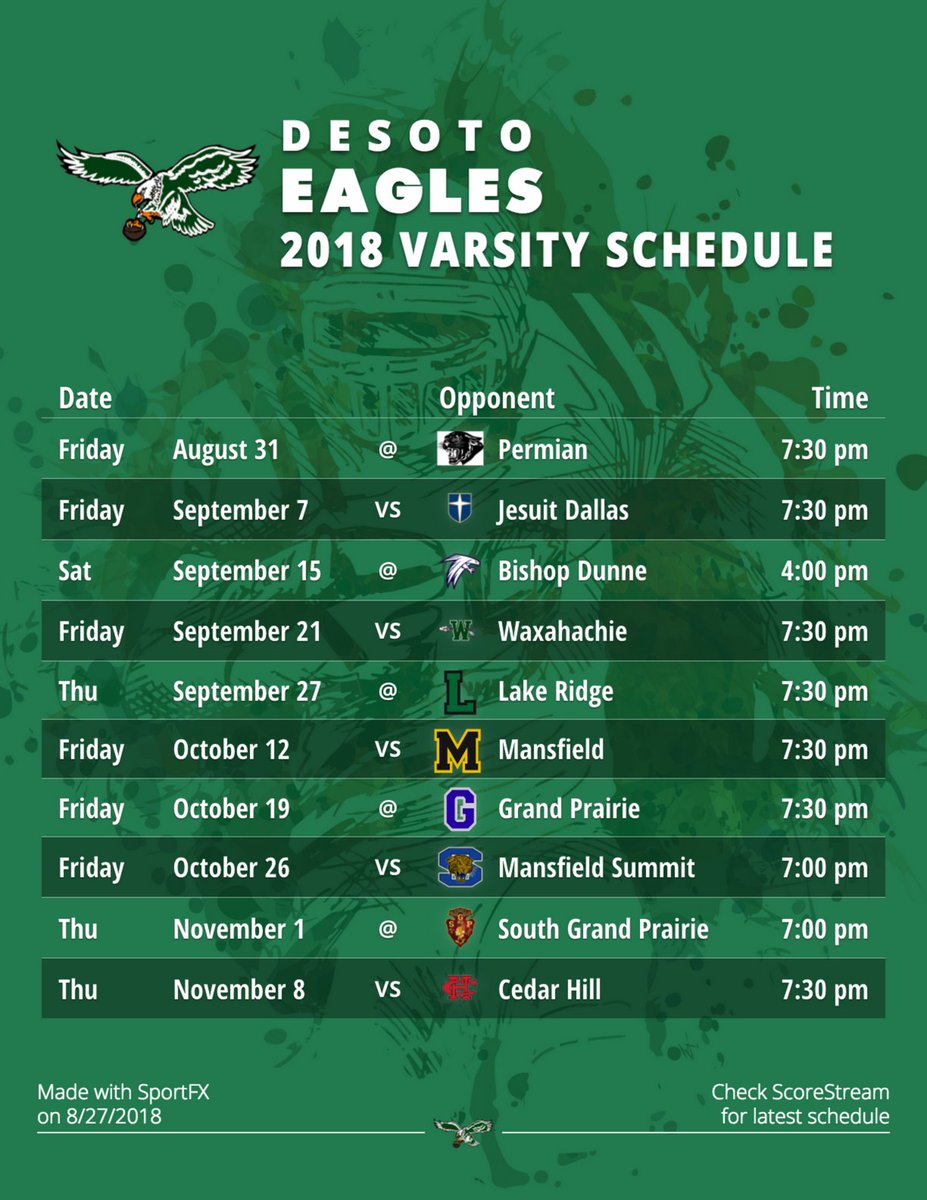 @DesotoFB <a href="/DeSotoHSNews/">DeSotoHSNews</a> <a href="/Desotofan/">DesotoStudentSection</a> here is a 🏈 schedule I made with SportFX, our new sports photo/video tool! U can use it for your team this year! ➡️ scorestream.com/sportfx?rId=tws