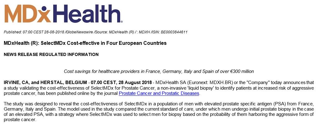 TSimonts's tweet photo. En #MDxHealth pakt uit met een studie die de kostenefficiëntie van #SelectMDX aantoont in vier Europese landen. Groot nieuws? Nee. Nuttig? Ja, want toont aan regultoren dat de kosten door "overdiagnosticering" en "overbehandeling" vermeden kunnen worden.
#DiagnosticaDagInBelgië https://t.co/qb8QAJgceP