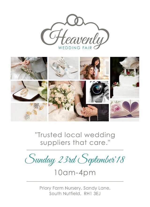 The 1st #heavenlyweddingfair is on Sunday 23rd September at <a href="/priorynursery/">Priory Farm Nursery</a> Come &amp; find your #local #wedding #suppliers Free entry
#shoplocal #supportlocal #Redhill #reigate
