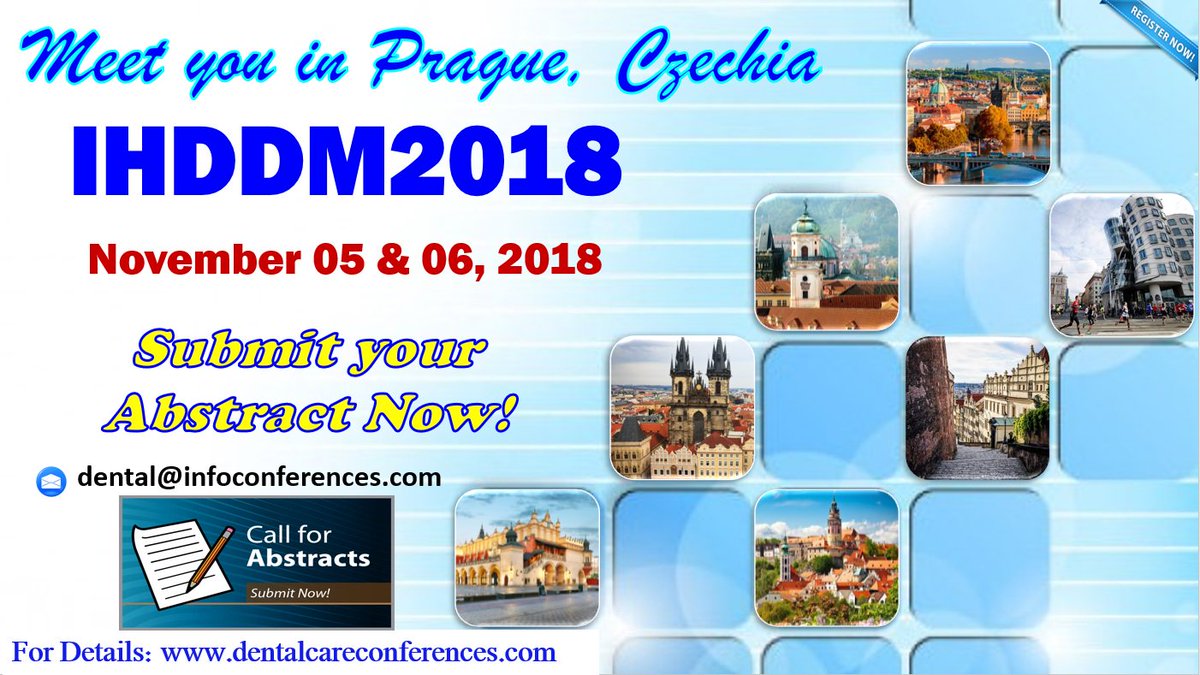 IHDDM2018's tweet image. #Speaker and #delegate #slot available at IHDDM2018 #Conference on #HolisticMedicine &amp;amp; #Oral #Health in #Prague #Czechia #Europe during #November 05-06, #2018. #Submit your #abstract and #book your #seat.
#Dentalconference #Teeth #Tooth #Dental #Dentist #Dentistry #materials
