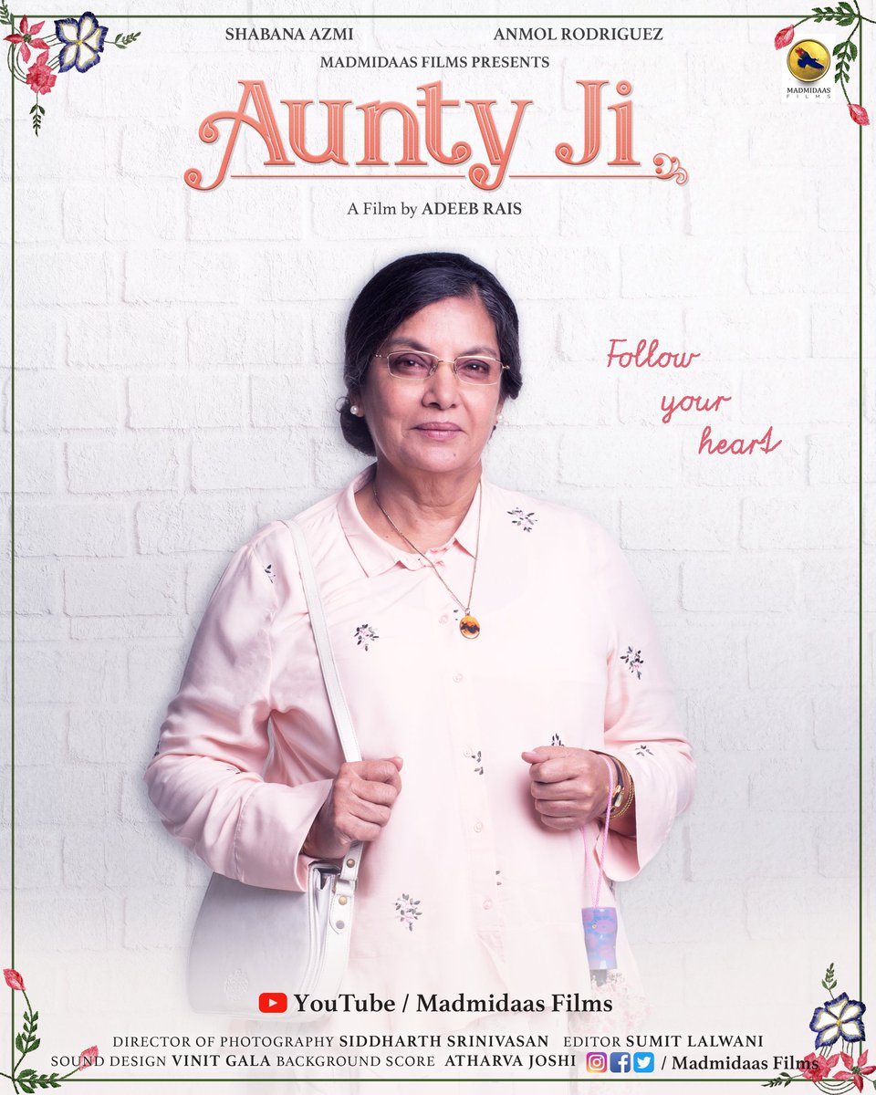 madmidaasfilms's tweet photo. #RELEASINGTOMORROW
Unveiling the poster look of @AzmiShabana in our short film '#auntyji '.
Subscribe to our YouTube channel to watch the film. Link in bio.
#onedaytogo #aug29 #auntyji #shabanaazmi #anmolrodriguez #adeebrais #madmidaasfilms #shortfilm #bollywood #mumbai https://t.co/sqBcL2DvhH
