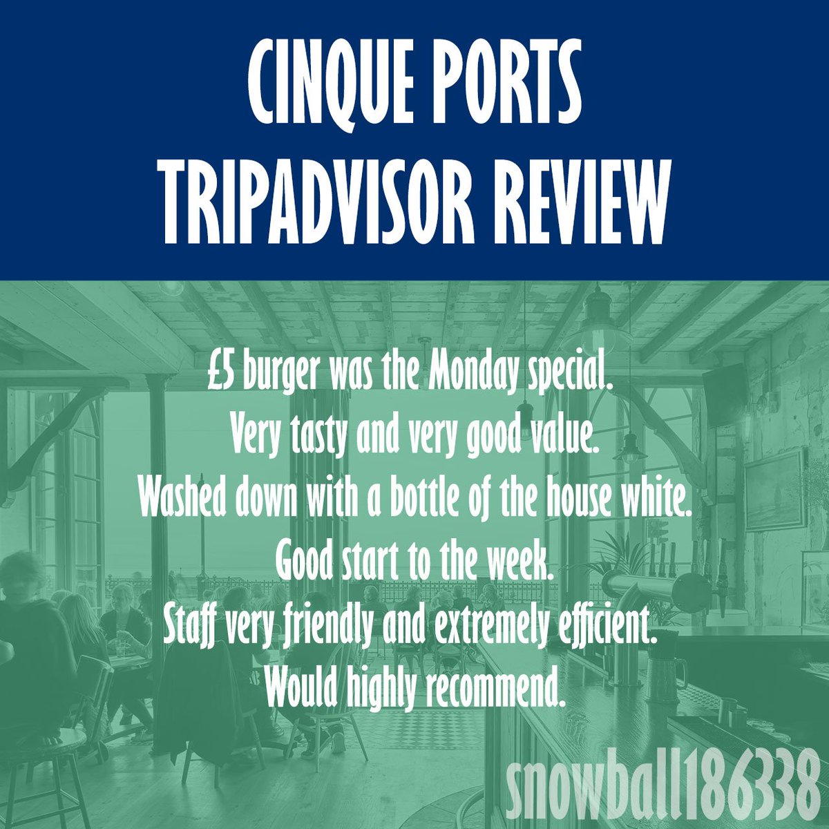 Cinque Ports Margate (@cinqueportsmarg) on Twitter photo Aren't £5 Burger Monday's just the best?! 🍔😍
Lovely review left by 'snowball' on our <a href="/TripAdvisor/">Tripadvisor</a> page. 😀 Aren't £5 Burger Monday's just the best?! 🍔😍
Lovely review left by 'snowball' on our <a href="/TripAdvisor/">Tripadvisor</a> page. 😀