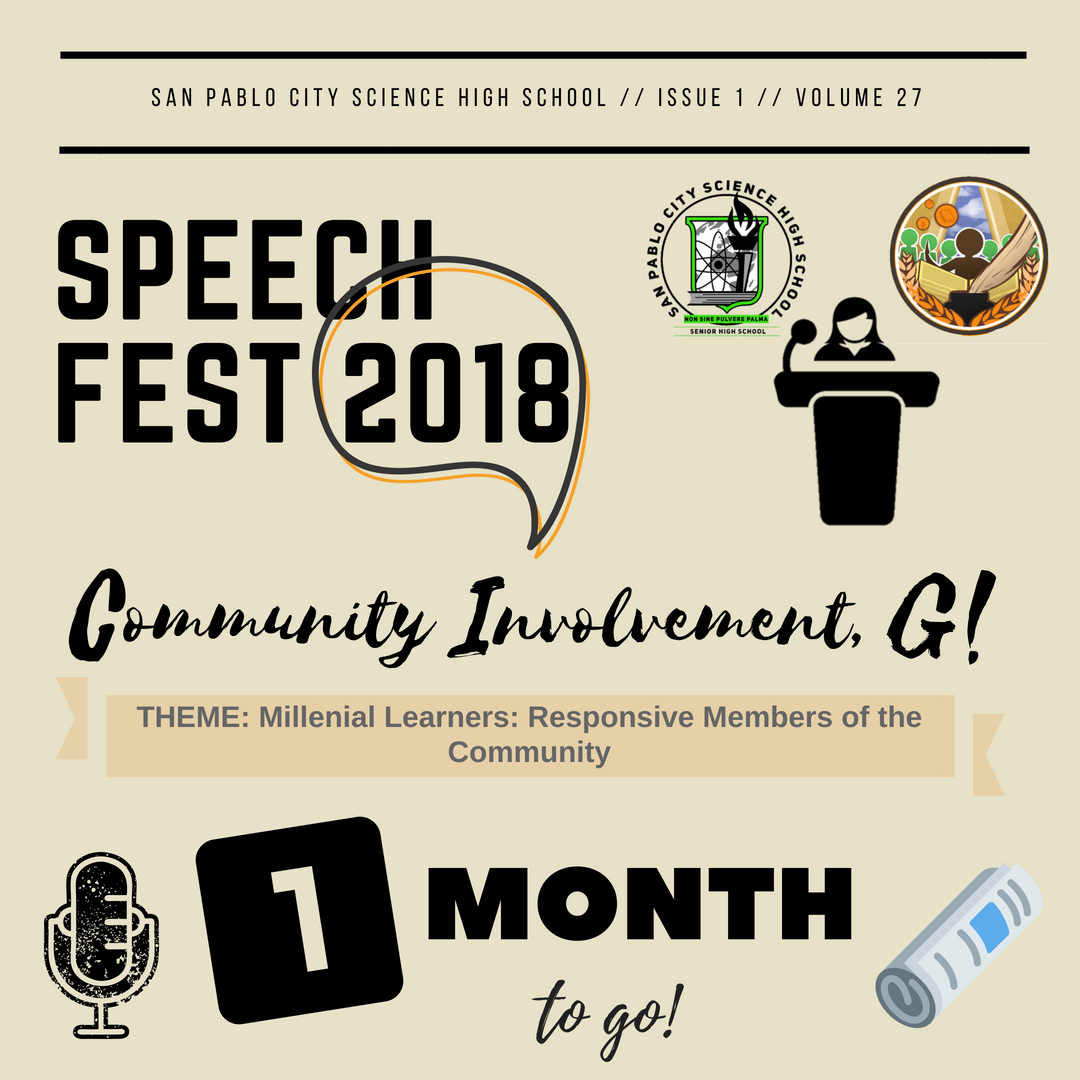 SEE2019_'s tweet photo. 1 MONTH TO GO! SEE YOU THERE!! 💚💚💚
#CommunityInvolvementG!
#SPCSHS
#SEE20182019
#SpeechFest2018
#ENGLISHATTACK!
Prepared by: Grade 11- Leibniz https://t.co/JrraTi3EQ7