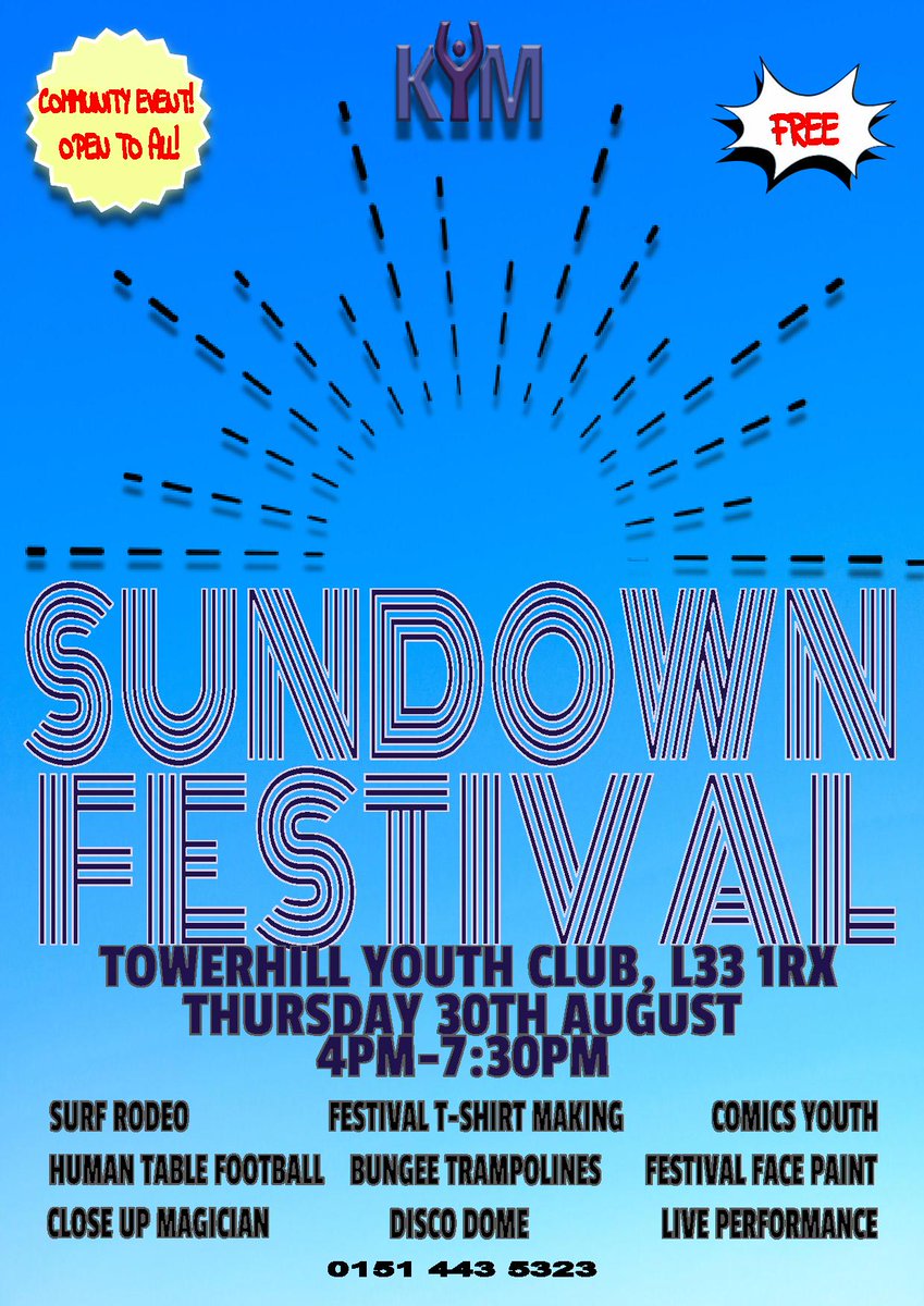 PatrickCKYM's tweet photo. Looking for something to do on Thursday 30th August?! Head to Towerhill Community Centre (Ebony Way, L33 1XT) for the @KnowsleyYM Sundown Festival! Its open to the whole family and is completely free! #towerhillevents #knowsleyyouthmutual https://t.co/mDuufE3caj